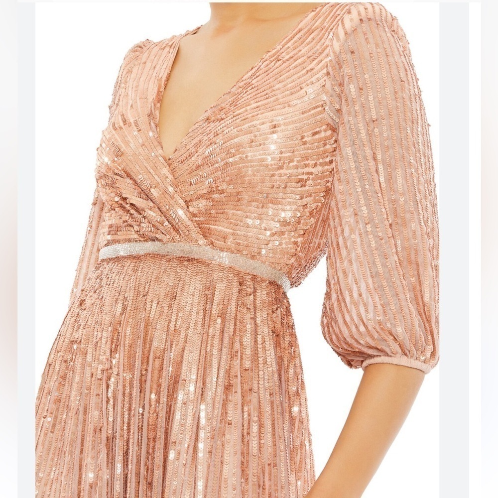Mac Duggal Sequin Surplice Tulle Gown - Apricot $598 Msrp New W Tags Full Length